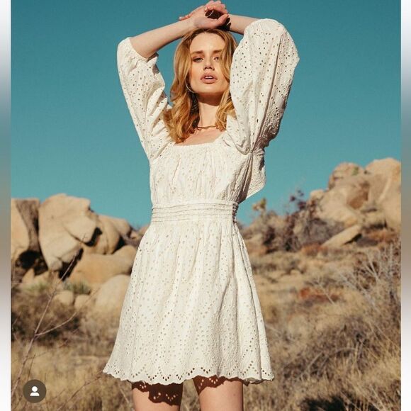 NWT - Cleobella Aria Mini Dress Cream Eyelet XS - Picture 1 of 15